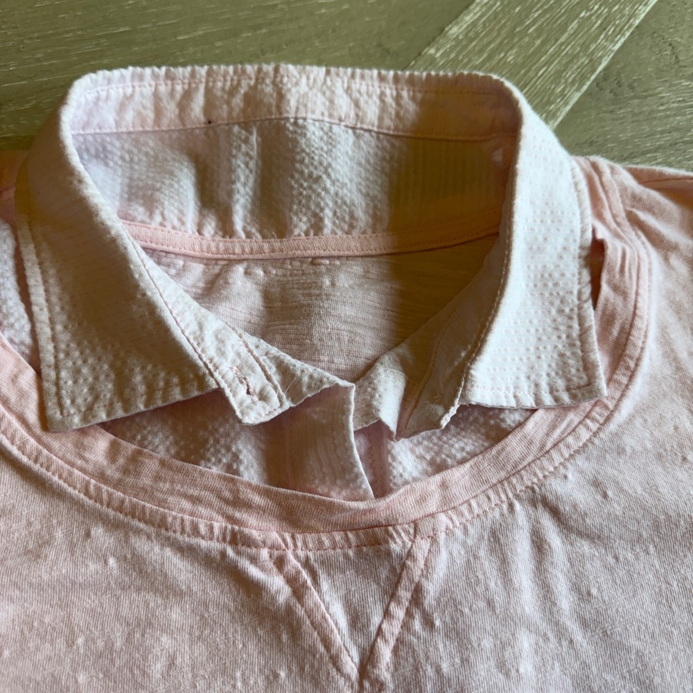 Ladies Pale Pink Layered-Look Long Sleeve Top with Faux Shirt Hem & Collar - Picture 6 of 12